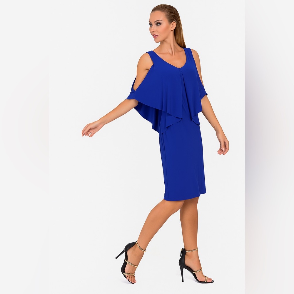 Joseph Ribkoff Royal Blue Asymmetrical Ruffle Layered Midi Dress 12